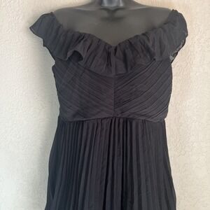 Lulus Long Maxi Dress Womens XL Black Emerald Pleated Tiered Off-the-Shoulder